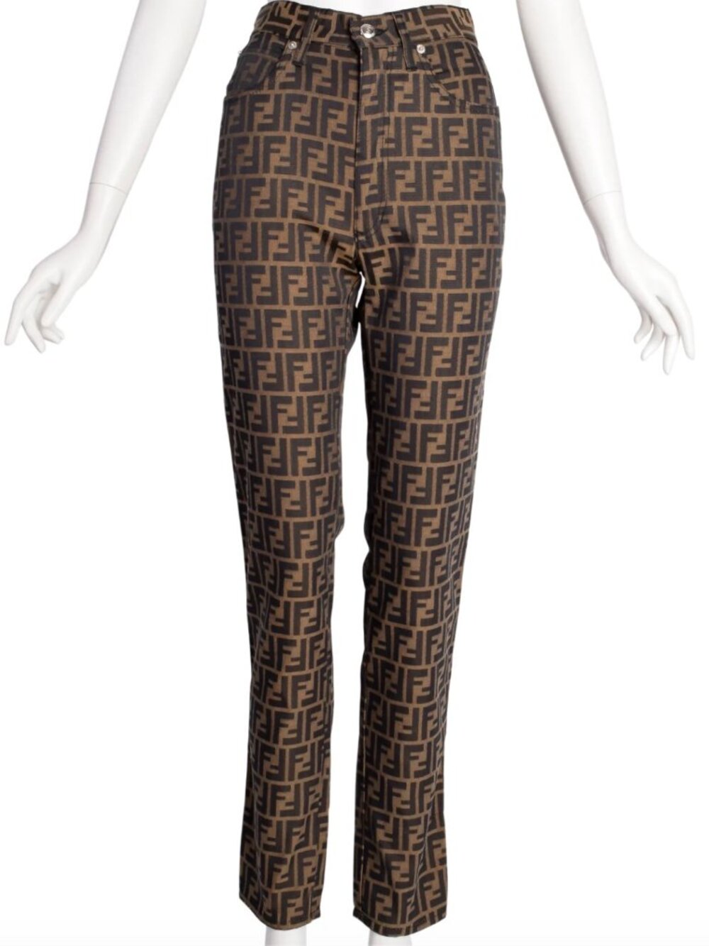 Vintage FENDI Zucca FF Monogram Jeans Tobacco Brown High Rise IT 42 US 26